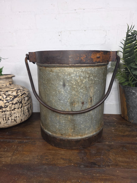 Vintage Heavy Duty Galvanised Iron Bucket With Handle Hanging Garden Planter