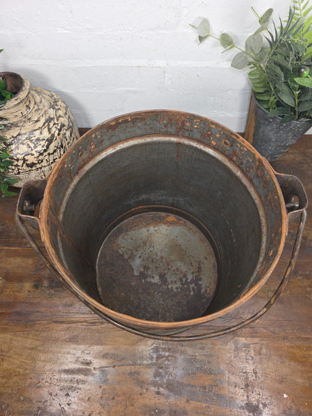 Vintage Heavy Duty Galvanised Iron Bucket With Handle Hanging Garden Planter