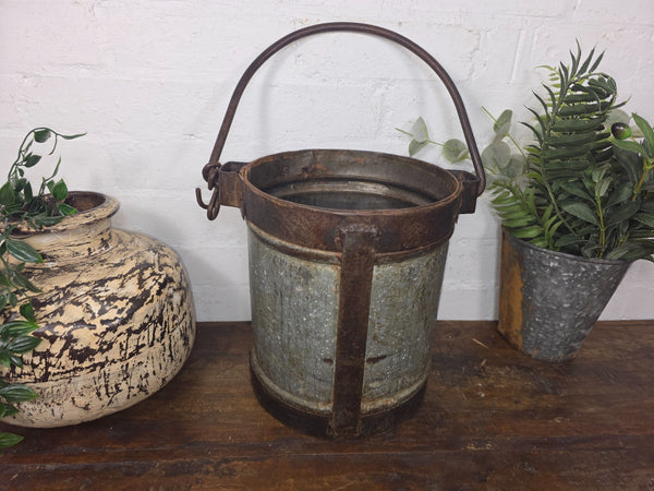 Vintage Heavy Duty Galvanised Iron Bucket With Handle Hanging Garden Planter