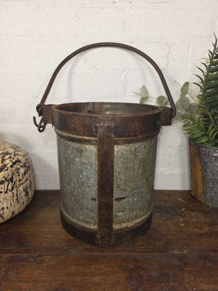 Vintage Heavy Duty Galvanised Iron Bucket With Handle Hanging Garden Planter