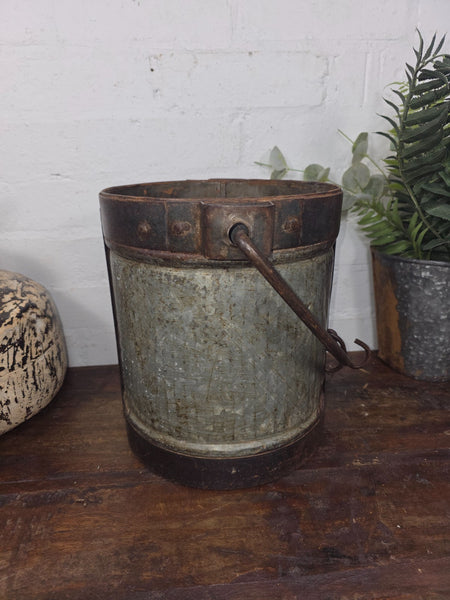 Vintage Heavy Duty Galvanised Iron Bucket With Handle Hanging Garden Planter