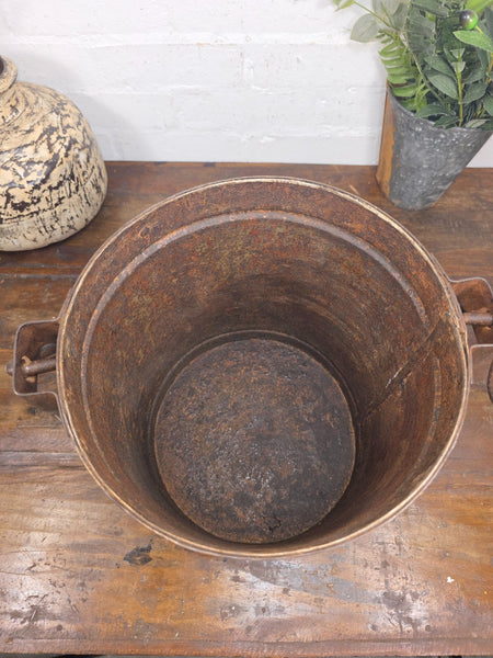 Vintage Heavy Duty Galvanised Iron Bucket With Handle Hanging Garden Planter