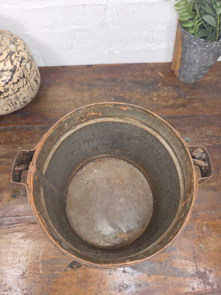 Vintage Heavy Duty Galvanised Iron Bucket With Handle Hanging Garden Planter