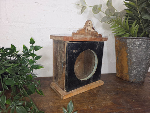 Vintage Reclaimed Indian Hand Made Wooden Clock Display Case Box