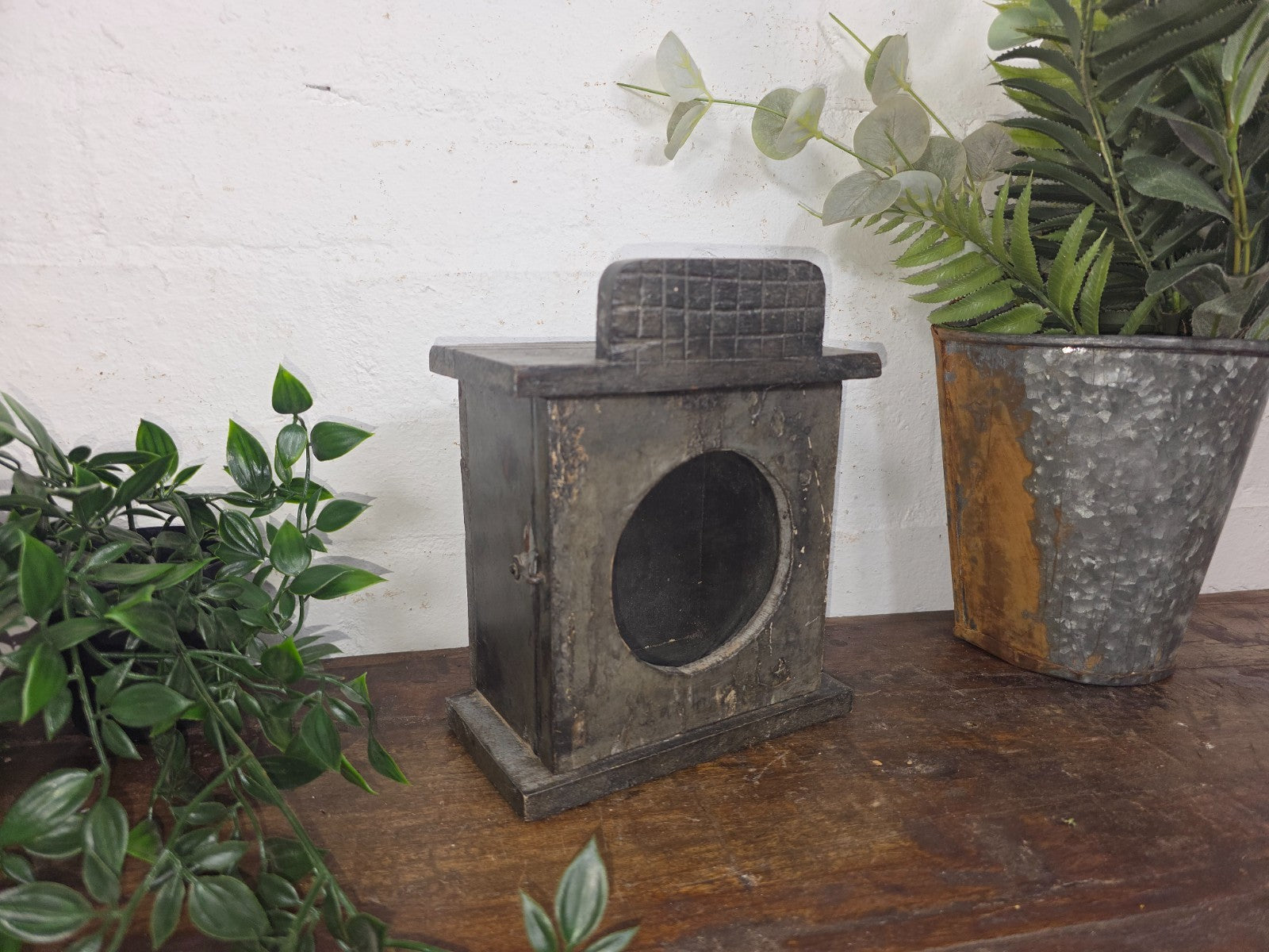 Vintage Reclaimed Indian Hand Made Wooden Clock Display Case Box