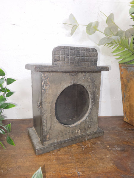 Vintage Reclaimed Indian Hand Made Wooden Clock Display Case Box