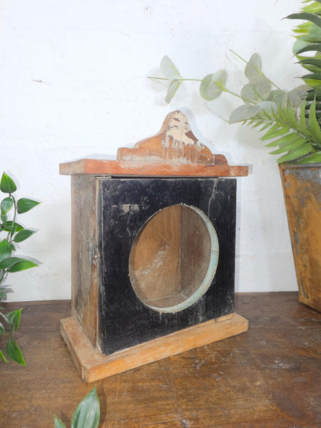 Vintage Reclaimed Indian Hand Made Wooden Clock Display Case Box