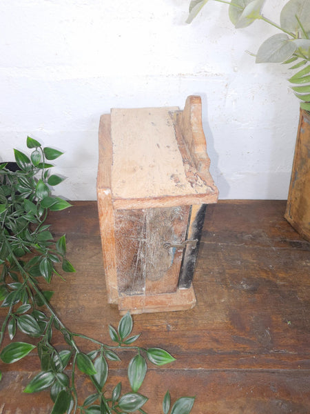 Vintage Reclaimed Indian Hand Made Wooden Clock Display Case Box