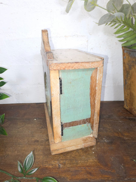 Vintage Reclaimed Indian Hand Made Wooden Clock Display Case Box