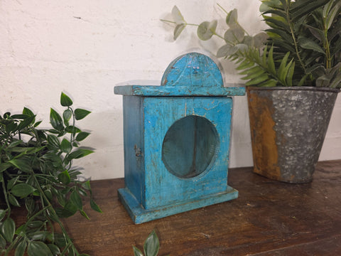 Vintage Reclaimed Indian Hand Made Wooden Clock Display Case Box