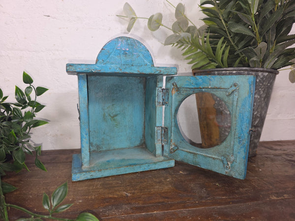 Vintage Reclaimed Indian Hand Made Wooden Clock Display Case Box