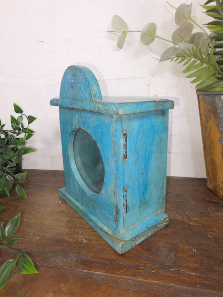 Vintage Reclaimed Indian Hand Made Wooden Clock Display Case Box