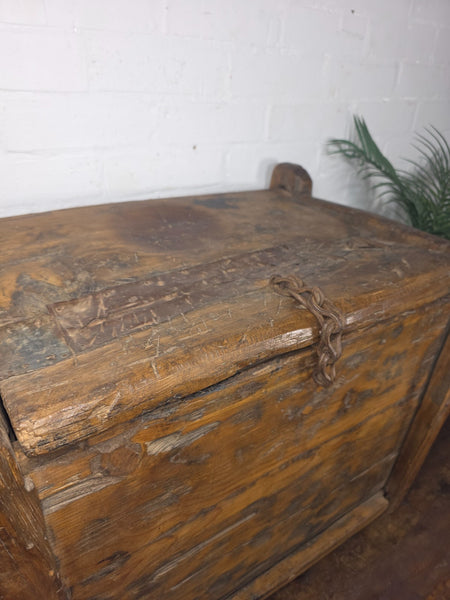 Vintage Rustic Wabi Sabi Himalayan Himachal Wooden Trunk Chest Blanket Box