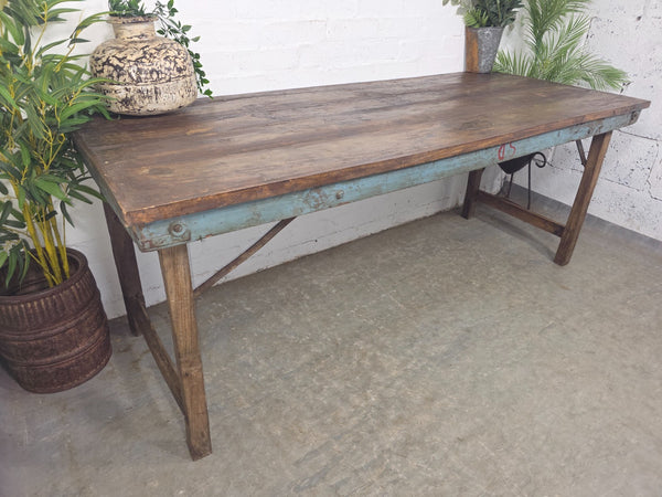 Large Vintage Rustic Indian Solid Wooden Folding Trestle Table Wedding Events