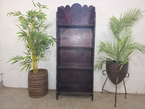 Tall Slim Edwardian Oak Buttoned Bookcase Shelving Unit