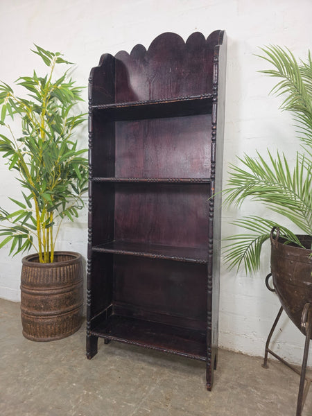 Tall Slim Edwardian Oak Buttoned Bookcase Shelving Unit