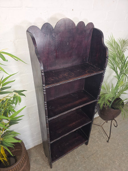 Tall Slim Edwardian Oak Buttoned Bookcase Shelving Unit