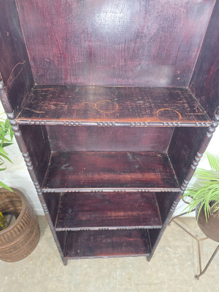 Tall Slim Edwardian Oak Buttoned Bookcase Shelving Unit