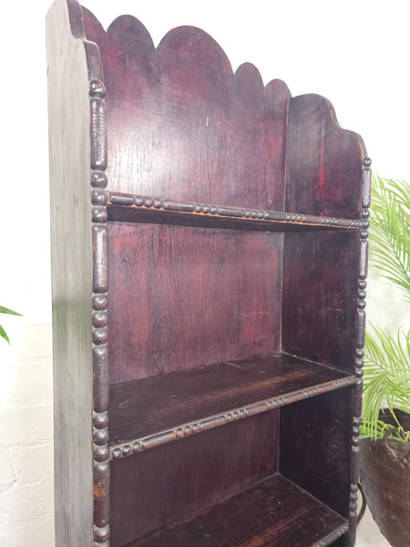Tall Slim Edwardian Oak Buttoned Bookcase Shelving Unit