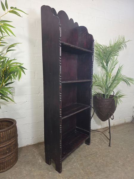 Tall Slim Edwardian Oak Buttoned Bookcase Shelving Unit