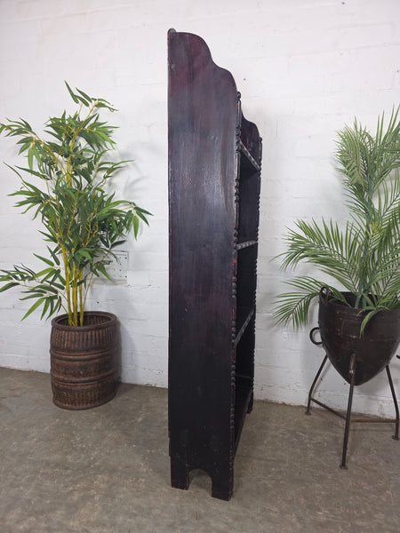 Tall Slim Edwardian Oak Buttoned Bookcase Shelving Unit
