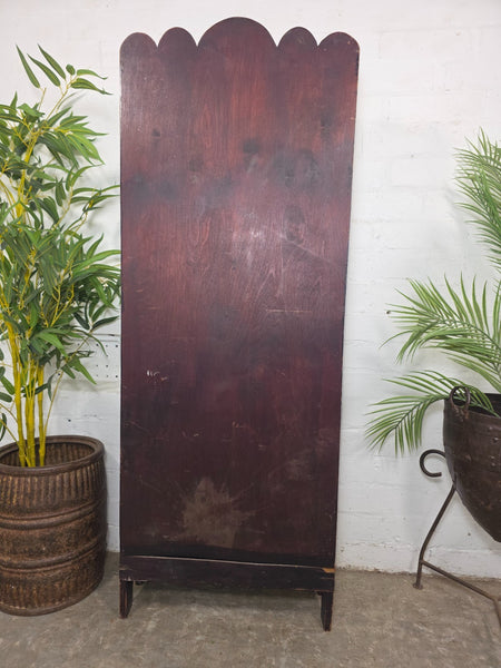 Tall Slim Edwardian Oak Buttoned Bookcase Shelving Unit