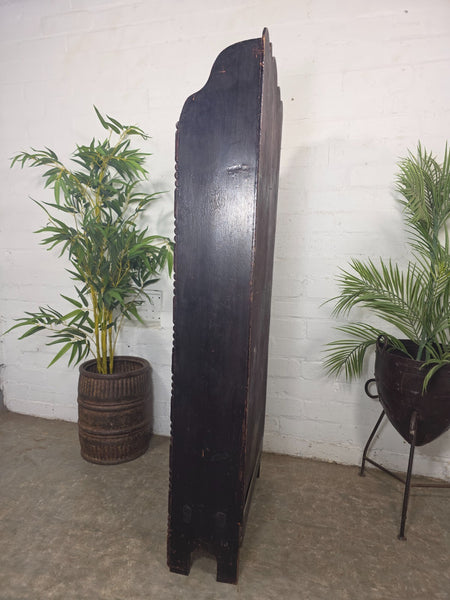 Tall Slim Edwardian Oak Buttoned Bookcase Shelving Unit