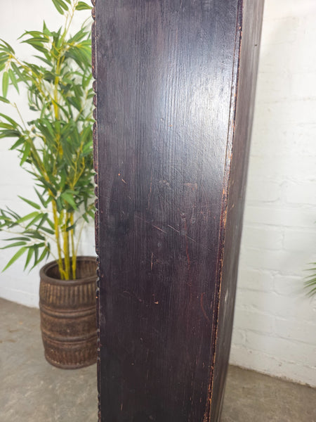 Tall Slim Edwardian Oak Buttoned Bookcase Shelving Unit