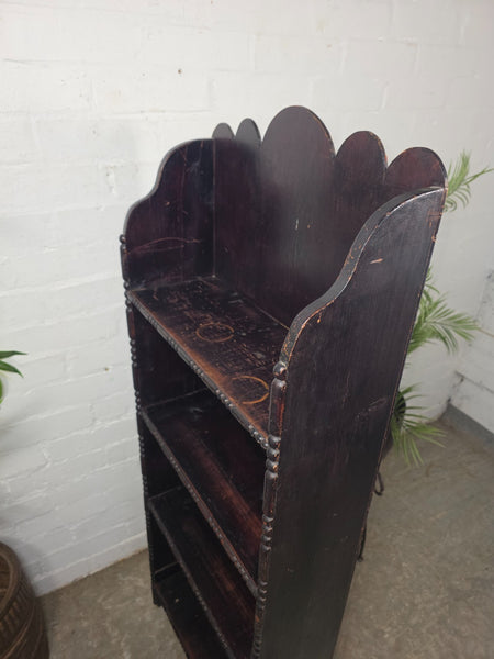 Tall Slim Edwardian Oak Buttoned Bookcase Shelving Unit