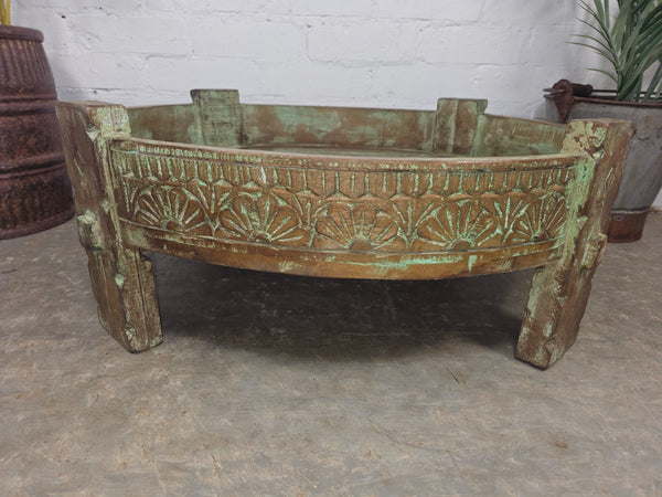 Vintage Reclaimed Wabi Sabi Indian Wooden Spice Grinding Chakki Low Coffee Table