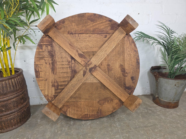 Vintage Reclaimed Wabi Sabi Indian Wooden Spice Grinding Chakki Low Coffee Table