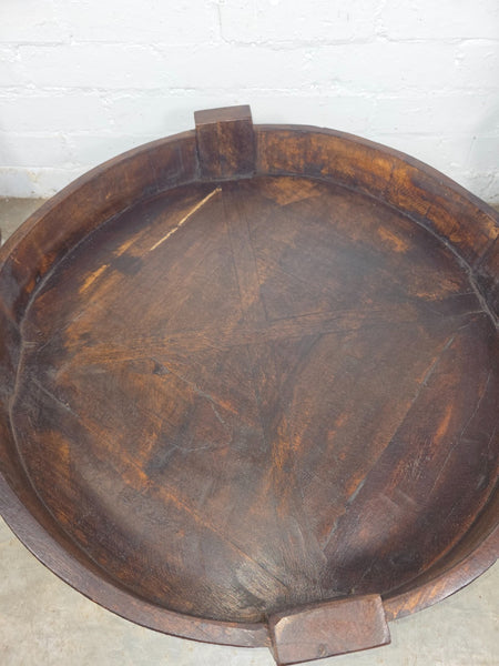 Vintage Reclaimed Wabi Sabi Indian Wooden Spice Grinding Chakki Low Coffee Table