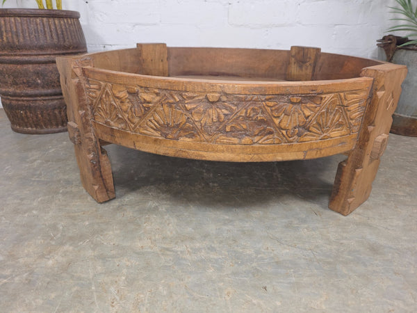 Vintage Reclaimed Wabi Sabi Indian Wooden Spice Grinding Chakki Low Coffee Table