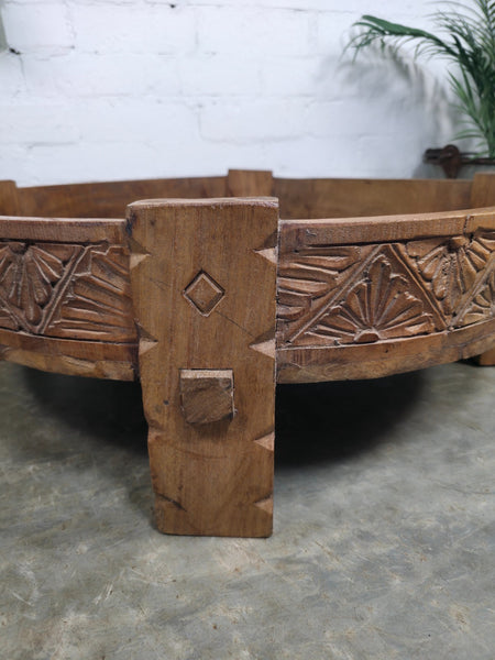 Vintage Reclaimed Wabi Sabi Indian Wooden Spice Grinding Chakki Low Coffee Table