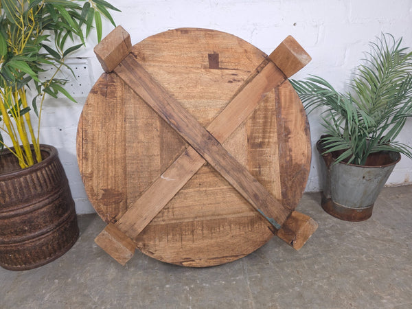 Vintage Reclaimed Wabi Sabi Indian Wooden Spice Grinding Chakki Low Coffee Table