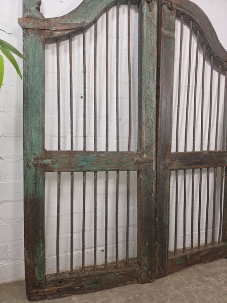 Old Pair Vintage Reclaimed Indian Wooden Iron Saloon Doors Shutters Garden Gates