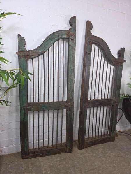 Old Pair Vintage Reclaimed Indian Wooden Iron Saloon Doors Shutters Garden Gates