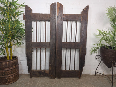 Old Pair Vintage Reclaimed Indian Wooden Iron Saloon Doors Shutters Garden Gates