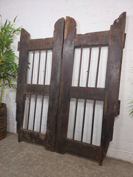 Old Pair Vintage Reclaimed Indian Wooden Iron Saloon Doors Shutters Garden Gates