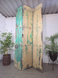 Vintage Reclaimed Indian Hardwood Wooden Bi Folding Room Divider Screen Shutters