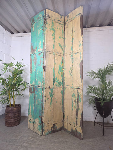 Vintage Reclaimed Indian Hardwood Wooden Bi Folding Room Divider Screen Shutters