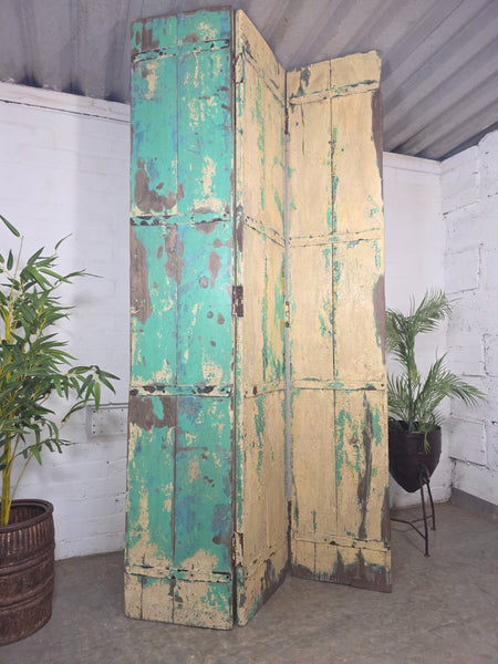 Vintage Reclaimed Indian Hardwood Wooden Bi Folding Room Divider Screen Shutters