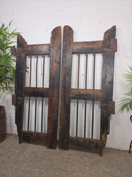 Old Pair Vintage Reclaimed Indian Wooden Iron Saloon Doors Shutters Garden Gates