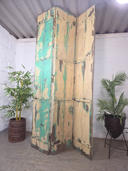 Vintage Reclaimed Indian Hardwood Wooden Bi Folding Room Divider Screen Shutters