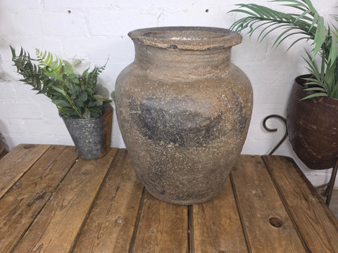 Rustic Wabi Sabi Antique Hand Thrown Indian Clay Terracotta Java Pot
