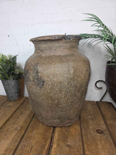 Rustic Wabi Sabi Antique Hand Thrown Indian Clay Terracotta Java Pot