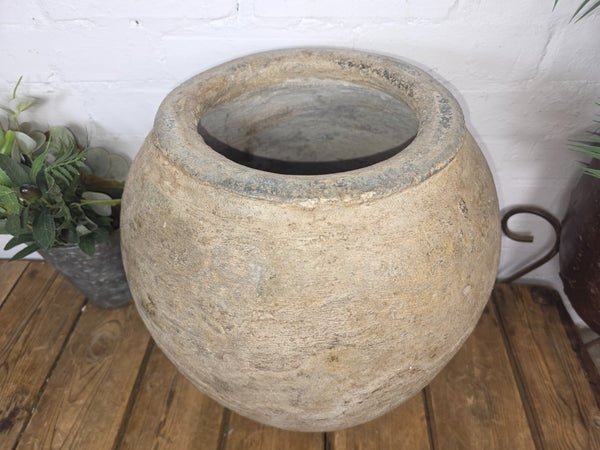 Rustic Wabi Sabi Antique Hand Thrown Indian Clay Terracotta Java Pot