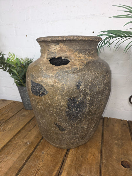Rustic Wabi Sabi Antique Hand Thrown Indian Clay Terracotta Java Pot