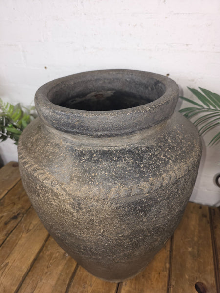 Rustic Wabi Sabi Antique Hand Thrown Indian Clay Terracotta Java Pot