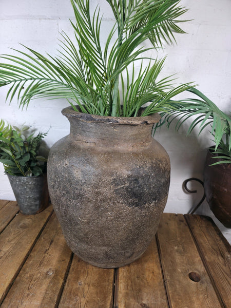 Rustic Wabi Sabi Antique Hand Thrown Indian Clay Terracotta Java Pot